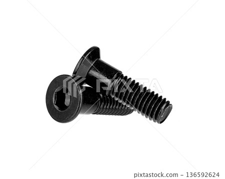Black Steel Hex Socket Flat Head Bolt on Clean White Background Black Steel Hex Socket Flat Head Bolt on Clean White Background 136592624