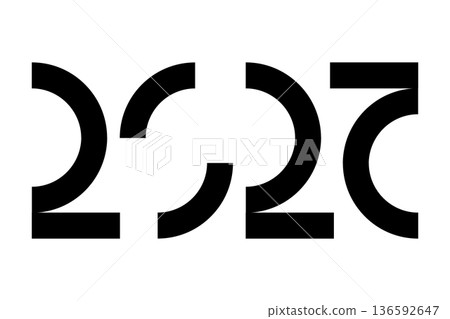 2027 number design template. 2027 New Year logo design. Vector illustration isolated on white background. 2027 number design template. 2027 New Year logo design. Vector illustration isolated on white background. 136592647