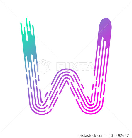 letter W with glitch effect, vector template elements for your application or corporate identity, art brush alphabet gradient logo. 136592657