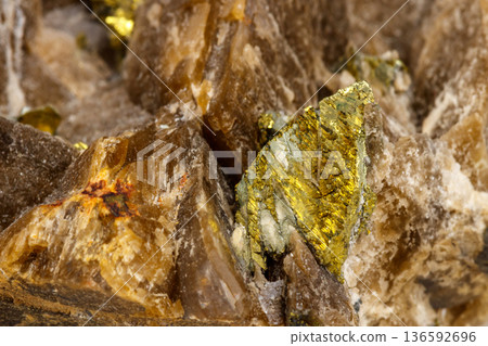 Macro mineral stone Barit Pyrit on a white background 136592696