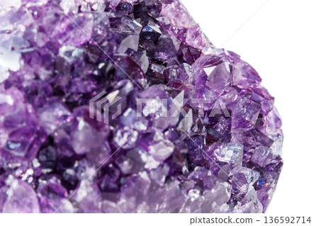 Amethyst Crystal Druse  macro mineral on white background 136592714