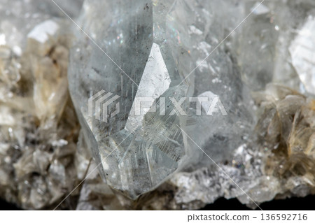 Macro mineral stone Aquamarine on a black background 136592716