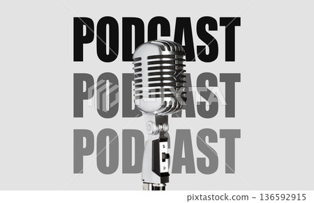 Discussing ideas in a podcast with a microphone on the background pattern Discussing ideas in a podcast with a microphone on the background pattern 136592915