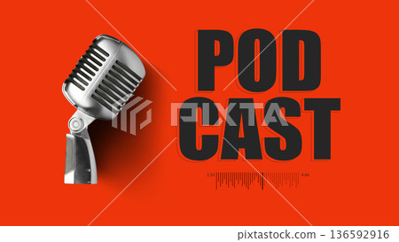 Podcast recording with microphone on red background at a studio setting Podcast recording with microphone on red background at a studio setting 136592916