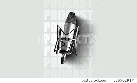 Recording session for a podcast on a microphone with a simple backdrop Recording session for a podcast on a microphone with a simple backdrop 136592917