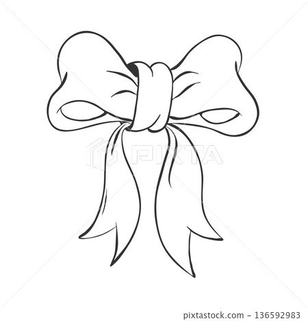 Bow outline icon. Black colour ink brush line stroke isolated element, sketch doodle linear design. Cute vector freehand illustration. White background Bow outline icon. Black colour ink brush line stroke isolated element, sketch doodle linear design. Cute vector freehand illustration. White background 136592983