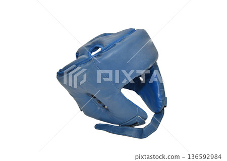 Blue leather boxing headgear. Blue leather boxing headgear. 136592984