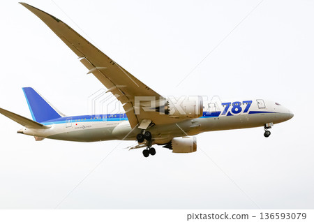 Powerful landing position Boeing 787_white background 136593079