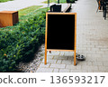 Restaurant sidewalk chalkboard sign board. Old Black Signboard on the city street. Blank store signage sign design mockup isolated 136593217