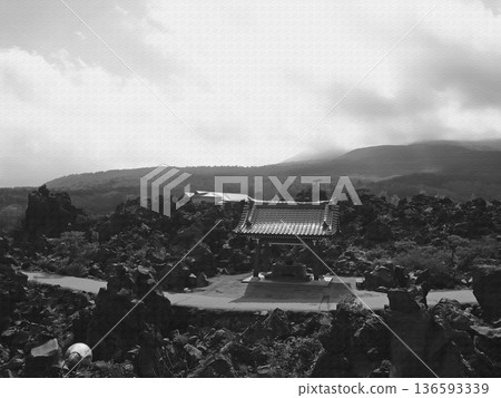 The unique natural scenery created by the strange rock formations of Onioshidashi Park. Illustrated photo. The unique natural scenery created by the strange rock formations of Onioshidashi Park. Illustrated photo. 136593339