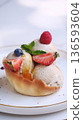 Homemade strawberry vanilla ice cream with fresh strawberries. Sweet berry summer dessert.  136593604
