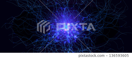 Neural Network Brain Neurone Synapse Connections Lightning Ball Energy Glow. Machine Learning Technology Background for AI Data Flow, BigData, Medical Science Research, Biotech. Vector illustration Neural Network Brain Neurone Synapse Connections Lightning Ball Energy Glow. Machine Learning Technology Background for AI Data Flow, BigData, Medical Science Research, Biotech. Vector illustration 136593605