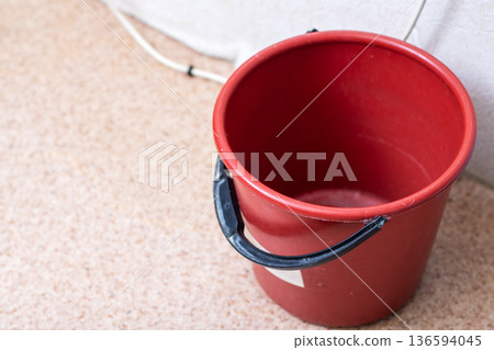 Household cleaning tools shown clearly. Scene features cleaning objects with natural lighting Household cleaning tools shown clearly. Scene features cleaning objects with natural lighting 136594045