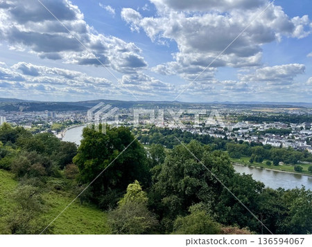 Coblenz city skyline overviewing the rhine river valley Coblenz city skyline overviewing the rhine river valley 136594067