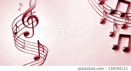 橫向繪製的五線譜和音符 136594121