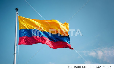 Celebration of Colombia Independence Day with a vibrant flag display 136594407