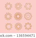 Line tribal bohemian sun, sunburst. Gipsy weather symbol, sunset, sunrise set. Vector abstract forms with wavy rays. 136594471