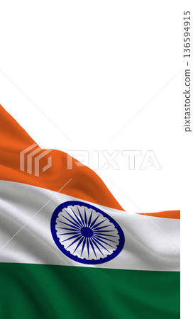 Symbol of sovereignty, Indias national flag billows in the wind against a clear sky 136594915
