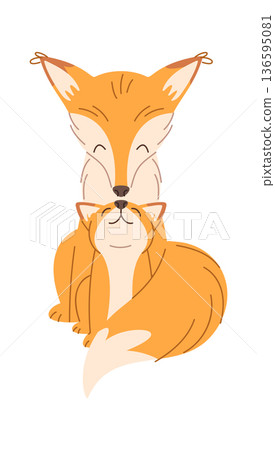 Fox mother and baby hugs 136595081