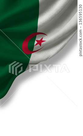 Flag of Algeria waving with a clear background showing colors and symbols of the country 136595130