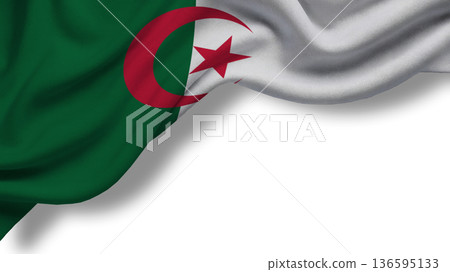 Flag of Algeria waving with a clear background showing colors and symbols of the country Flag of Algeria waving with a clear background showing colors and symbols of the country 136595133