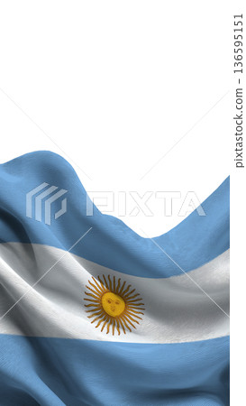 Flag of Argentina shown in a close view with detailed colors and design during daylight hours 136595151