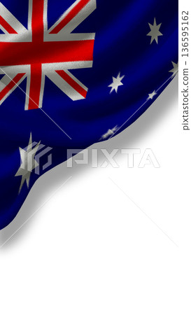 Australian flag waving in the breeze with blue background and white stars on display Australian flag waving in the breeze with blue background and white stars on display 136595162
