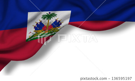 Celebrating sovereignty with the Haitian flag waving proudly in a bright blue sky 136595197