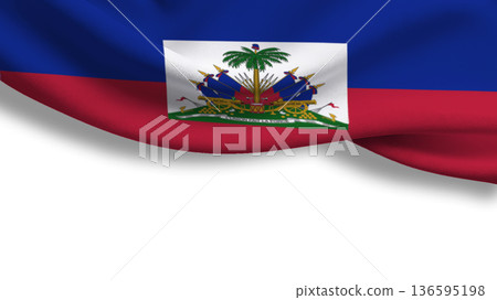 Celebrating sovereignty with the Haitian flag waving proudly in a bright blue sky 136595198