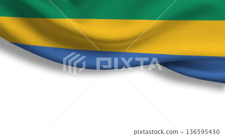 Flag of Gabon representing sovereignty with green, yellow, and blue stripes gently waving in the wind Flag of Gabon representing sovereignty with green, yellow, and blue stripes gently waving in the wind 136595430