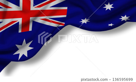 Australian flag waving in the breeze with blue background and white stars on display Australian flag waving in the breeze with blue background and white stars on display 136595699