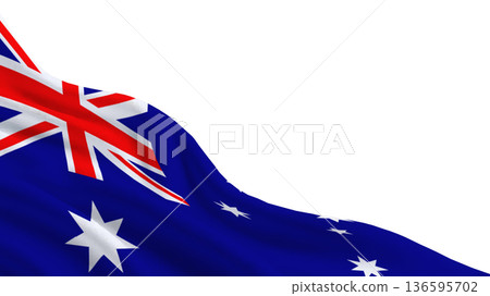 Australian flag waving in the breeze with blue background and white stars on display Australian flag waving in the breeze with blue background and white stars on display 136595702