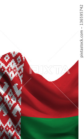 Belarus flag waving display showing red, green colors and traditional pattern 136595742
