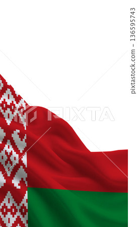 Belarus flag waving display showing red, green colors and traditional pattern 136595743
