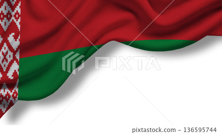 Belarus flag waving display showing red, green colors and traditional pattern 136595744