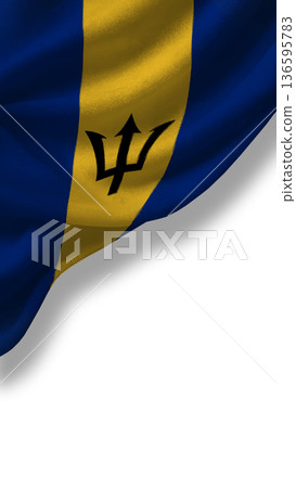 Barbados flag waving with a simple design in blue and yellow colors 136595783