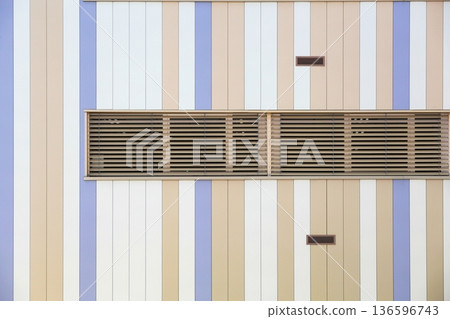 Facade with stripes and venetian blinds in France 136596743