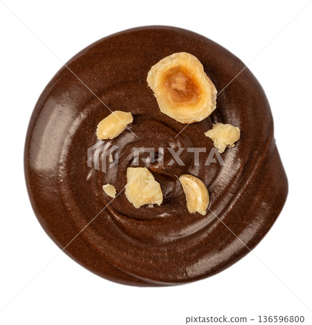 Chocolate Spread Swirl with Hazelnut Pieces Isolated on White 136596800