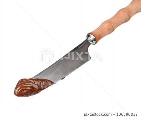 Chocolate Spread on Knife Isolated on White 136596812