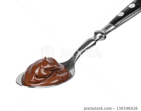 Glossy Chocolate Spread on Spoon Isolated Glossy Chocolate Spread on Spoon Isolated 136596826