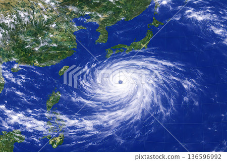 A huge typhoon in the Pacific Ocean (satellite image) 136596992