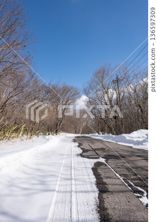 白雪皚皚的森林中的道路 白雪皚皚的森林中的道路 136597309