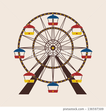 Colorful Ferris wheel icon. Amusement park element. Vector illustration. Colorful Ferris wheel icon. Amusement park element. Vector illustration. 136597389