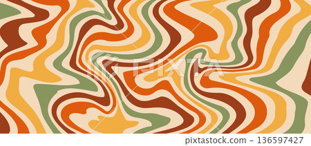 Trendy vector background in retro 70s,60s style. Abstract horizontal background with waves. 136597427