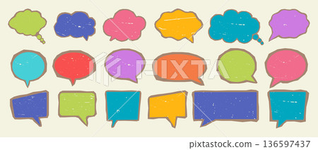 Paper cut speech bubbles set with torn edges for scrapbooking and collage project 136597437
