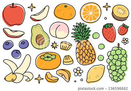 Multiple fresh fruit illustration material set 136598882