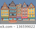 Colorful Half Timbered Houses on Market Square in Cochem Germany Vector Illustration 136599022