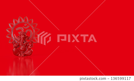 Red Ganesha with Om Symbol Background 3d render 136599117