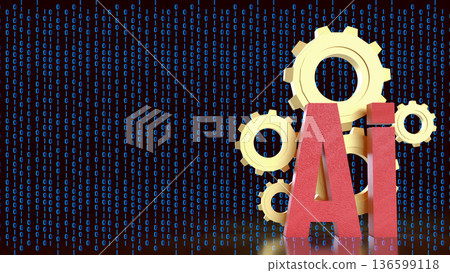 Artificial Intelligence Gears with Binary Code 3d render. 136599118