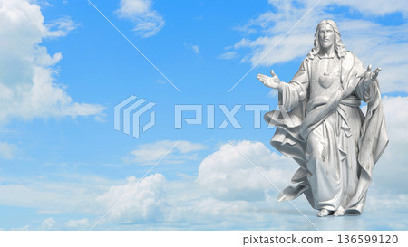 Sacred Heart Jesus Statue Against Blue Sky 3d render. 136599120